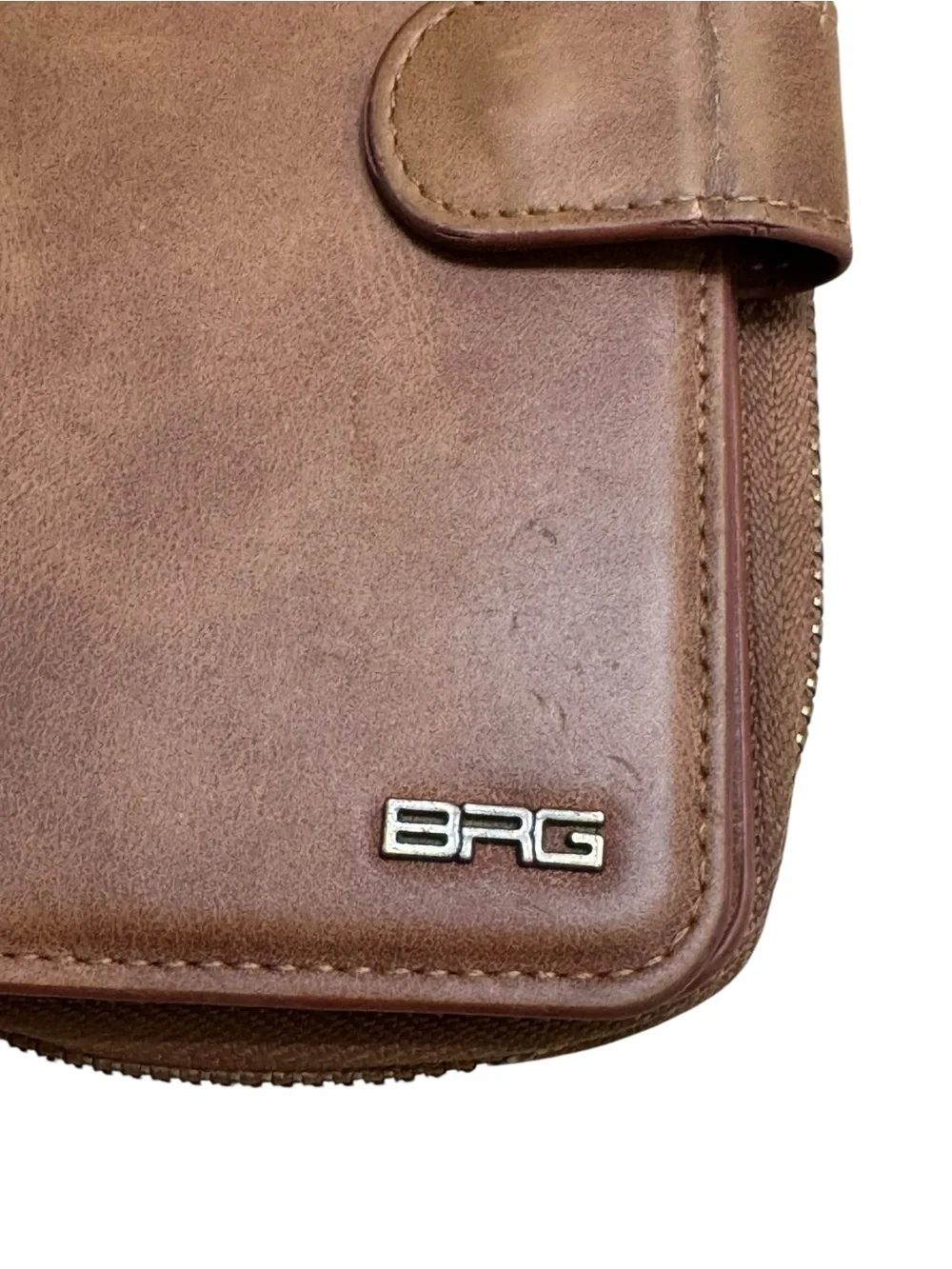 BRG Bifold Brown Faux Leather Women’s Zip Wallet with Snap Closure
